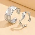 Set di anelli d'argento stile barocco con texture irregolare e finitura lucida - Set Due Pezzi con Protuberanze Irregolari Argento (F612) / Argento