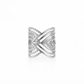 Zilveren geometrische roestvrijstalen ring met kraaldetails en breed gekruist ontwerp - Zilver Meerlagig Kruis Kraal (F1528) / Zilver
