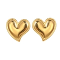 Polished golden 3D heart-shaped stud earrings in stainless steel with mirror finish - Gold Heart Style (C1345)