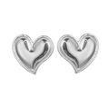 Chic puffy heart stud earrings in polished stainless steel with metallic mirror finish - Silver Heart Style (C1346)