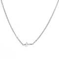 Minimalist silver stainless steel horizontal cross pendant necklace on a fine O-chain - Silver (C6156)