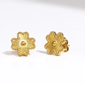 Golden lucky four-leaf clover stud earrings with vintage embossed texture and bead trim - Gold Four Leaf Clover Style (F41)