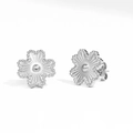 Silver stainless steel lucky flower stud earrings with detailed radial texture - Silver Six Petal Flower Style (F42)