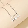 Minimalistische roestvrijstalen ketting met open boek hanger en zilveren schakelketting - Zilveren Stijl (C4500)