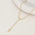 Elegante collar en Y de acero inoxidable dorado con eslabón de corazón y cruz - Estilo de Corazón Cruzado Dorado (F2567) / Dorado