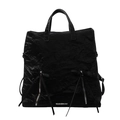 Zaino versatile in PU nero con trama plissettata e cerniere verticali simmetriche - Nero