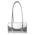 Minimalist silver metallic shoulder bag with slim straps and rectangular flap design - Silver