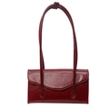 Chic burgundy faux leather underarm bag with a glossy pleated texture and slim straps - Red