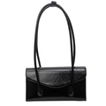Minimalist black PU leather rectangular handbag with vintage shiny wrinkled texture - Black