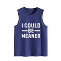 Close-up of distressed white lettering on a navy blue sleeveless kids tank top - Vintage Blue