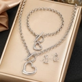 Set gioielli cuore vuoto argento con collana bracciale e orecchini su base d'oro - Argento