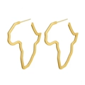 Detailed view of gold-plated stainless steel hollow Africa map earrings with a shiny finish - Golden Africa Map Style (B3297)