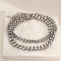 Layered silver curb chain anklet set displayed on natural white stone for summer beach style - Silver Style (F2636)