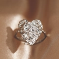 Elegant vintage heart open ring in silver with unique lava texture on champagne silk - Silver Hammered Heart Style (F2126)