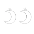 Minimalistische zilveren ster en maan oorbellen met asymmetrisch holle maan-ontwerp - Zilver (F2544)