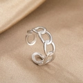 Polished silver chain-link adjustable open ring on luxury champagne silk fabric - Silver Style (C1550)