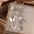 Orecchini a farfalla a doppio strato in acciaio inossidabile con nappe e zirconi - Stile Farfalla Argentata (F2026) / Argento