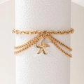 Tobillera de varias capas dorada en acero inoxidable con colgante de estrella de mar - Estilo de Estrella de Mar Dorada (F2619)