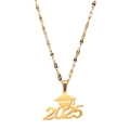 Stainless steel 2025 graduation necklace featuring a golden mortarboard hat pendant - Gold 2025 Graduation Cap Style (F607) / Gold