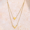 Double-layered gold stainless steel necklace with minimalist V and triangle pendants - Gold Double Layer Triangle V Style (F1543)