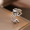 Polished stainless steel open ring featuring a hollow heart-shaped pattern for women - Silver Hollow Heart Style (F1824)