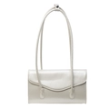 Minimalist creamy white leather shoulder bag with flap closure and adjustable long strap - Pearl White