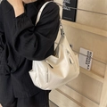 Chic cream white PU leather tote bag with vintage motorcycle style and soft texture - White