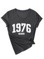 Detail of 1976 vintage V-neck tee featuring rolled sleeves and a knotted side hem - Heather Grey (White Print)