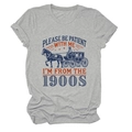 Detail of vintage horse carriage print on grey crew neck t-shirt with nostalgic text - S / Light Gray