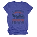 Vue détaillée du t-shirt chiné bleu marine avec imprimé calèche vintage et slogan - Bleu Vintage