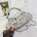 New Chinese style handbag with crane embroidery, silver handle and chain strap - Silver (Crane Embroidery)