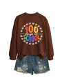 Deep brown long sleeve sweatshirt with 100 days of school print and denim shorts - Coffee Sweatshirt (White Text)