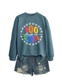 Detail view of 100 days of school crewneck sweatshirt with colorful printed graphic - Blue Sweatshirt (White Text)