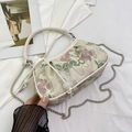 Beige floral embroidered handbag with traditional Chinese pattern and pearl bead clasp - Off-white (Vintage Jacquard)