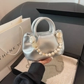 Borsa a nuvola plissettata argento con catena in marmo e manico in metallo - Argento