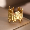 Irregular gold molten lava drip ring with minimalist geometric fluid metal design - Gold (N8007)