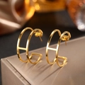 Orecchini a cerchio in acciaio inossidabile dorato con design geometrico a forma di H - Oro (F1711)