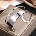 Minimalist double-layer silver stainless steel open cuff bracelet with polished finish - Mirror Silver Style (F3306)