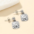Minimalist silver earrings with irregular lava textured rectangular pendants and ball studs - Hammered Square Style (F2452)