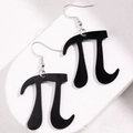 Boucles d'oreilles pendantes symbole Pi noir minimaliste avec crochets argentés sur blanc - Style Noir (C9379-BLACK)