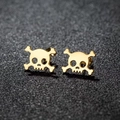 Punk style gold skull and crossbones stud earrings in polished stainless steel - Gold Style (F1561)