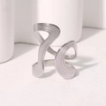 Artistieke golvende zilveren roestvrijstalen open ring met hol lijnontwerp - Zilver (F484)