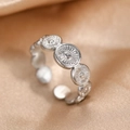Retro geometric sunburst pattern stainless steel open ring with polished silver finish - Silver Style (F1354)