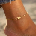 Bracelet de cheville double cœur doré avec breloque lettre K et perles en acier - Lettre A / Doré