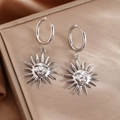 Boucles d'oreilles créoles soleil en acier inoxydable 18K argenté pour femmes - Style Soleil Argenté (F210)