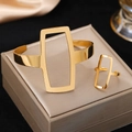 Minimalistische gouden geometrische manchetarmband en ring sieradenset voor dames - Gouden Geometrische Holle Stijl (C5119) / Goud