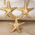 Conjunto de joyas estrella de mar dorada con perlas y cadena de serpiente - Juego de Collar y Pendientes de Estrella de Mar / Dorado (F51)