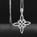 Silver stainless steel witch knot pendant necklace with vintage hollowed design - Silver Witch's Knot Style (F480)