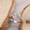 Bohemian stainless steel celestial ring with engraved sun and moon faces in silver finish - Silver (F1244)