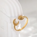 Gold sun and moon open ring with matte finish on white architectural display - Gold (F1243)